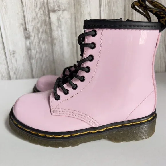 Girl's Grade School 1460 “Pale Pink” Patent Combat Boots Size 8 - Picture 11 of 16